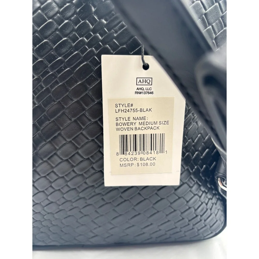 London Fog Bowery Medium Woven Backpack Black LFH24755-BLAK New